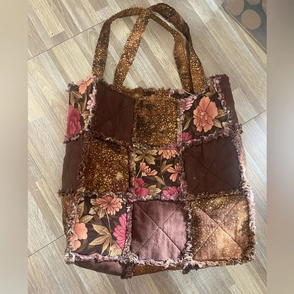 Vintage handmade from 90s Boho Quilted Tote Bag 10x10 T12